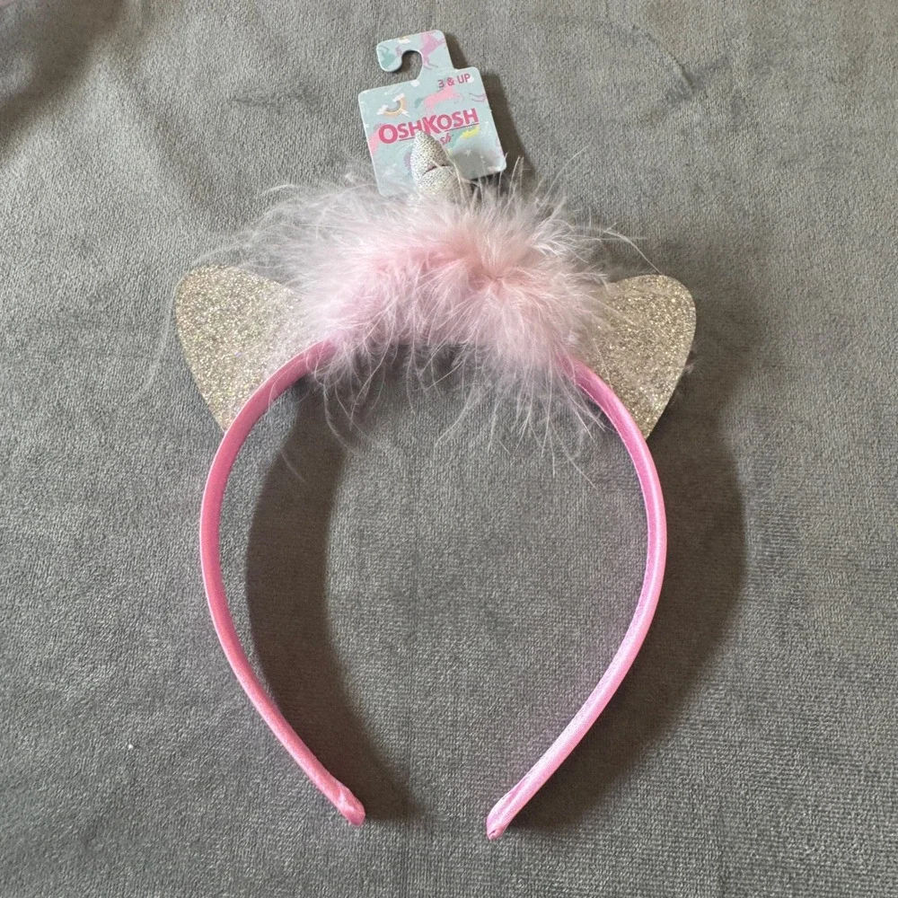 OshKosh Kids 6pc Headband Hat Clip Set OS Pink Glitter Unicorn Party Birthday